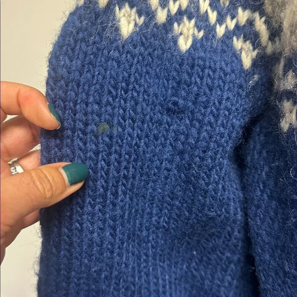 Hand Knitted Wool Sweater, Blue, White Grey Icelandic Norwegian Jumper Crew-neck
